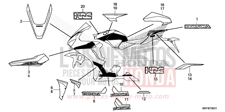 MARQUE/RAYURE (2) de CBR1000RR "Fireblade" GRAND PRIX RED (R380) de 2019